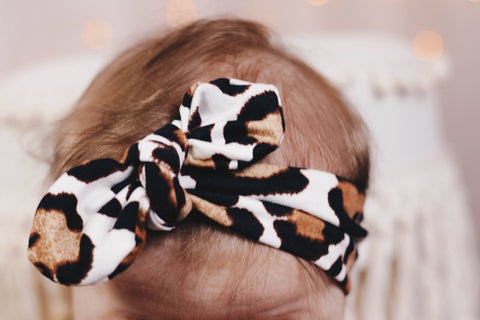 Knot Bow Headband - Ivory Cheetah